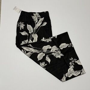 Wide Leg Floral Print Pants - Black/White
